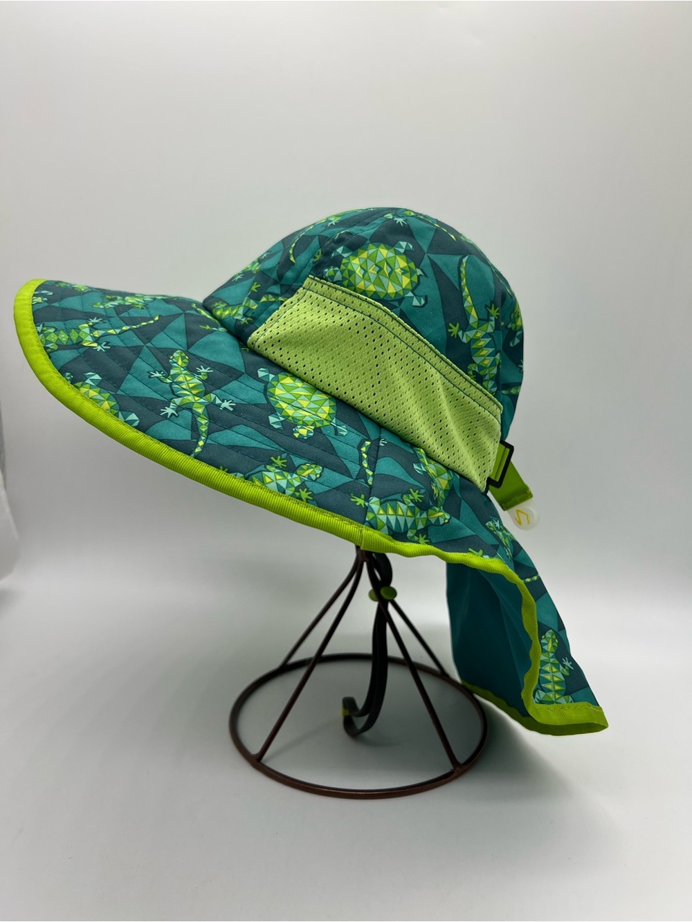 Kids Sun Hat with Neck Cape Reptile Print - Green & Blue 5-12 Years